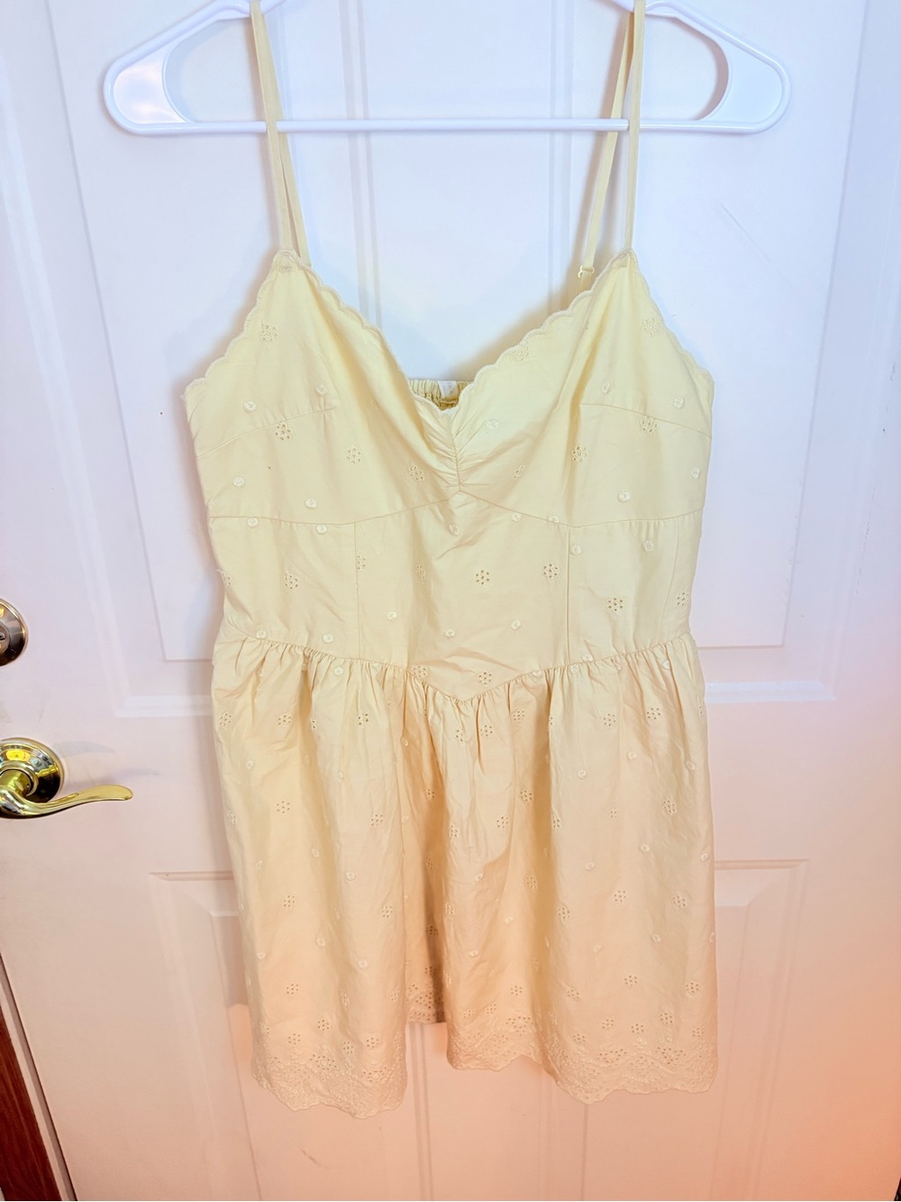 American Eagle Outfitters Yellow Eyelet Spaghetti Strap Mini Dress